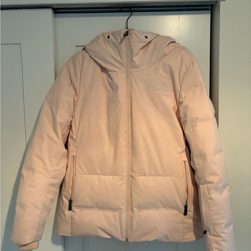 The North Face Pink Ski Jacket with Hood and Quilted Design